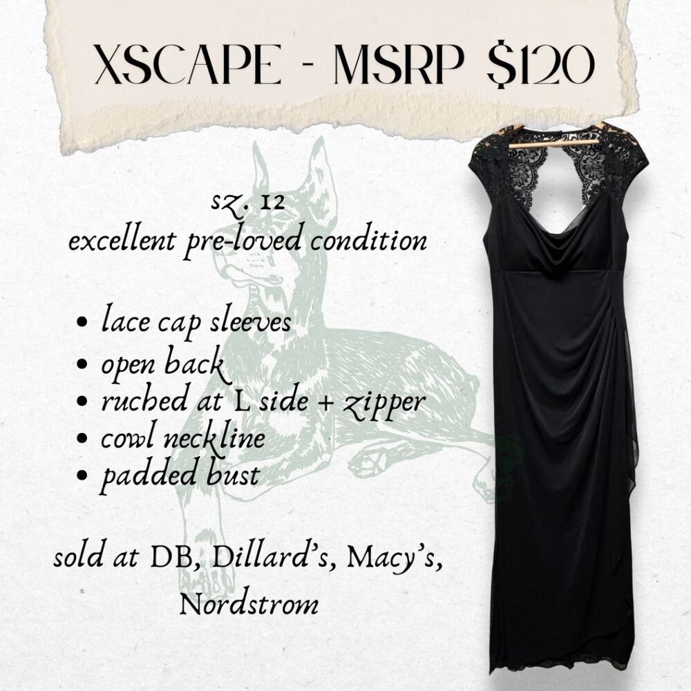 XScape - Sz. 12 - Black Cowl Neck Cap Sleeve Gown